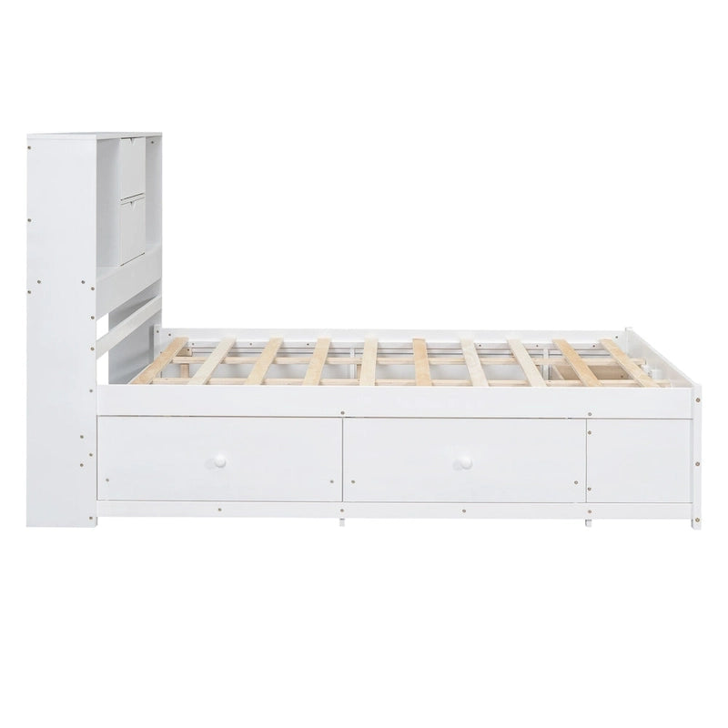 Letto a piattaforma contenitore grigio/bianco Queen/King con 8 cassetti, per 2 persone
