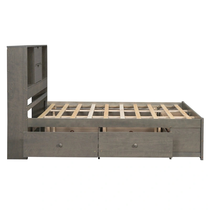 Letto a piattaforma contenitore grigio/bianco Queen/King con 8 cassetti, per 2 persone