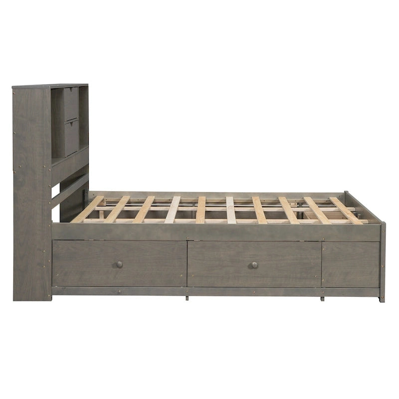 Letto a piattaforma contenitore grigio/bianco Queen/King con 8 cassetti, per 2 persone
