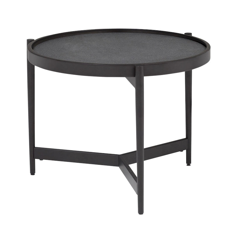 Tavolino rotondo moderno nero, piano in vetro reversibile, 1 persona