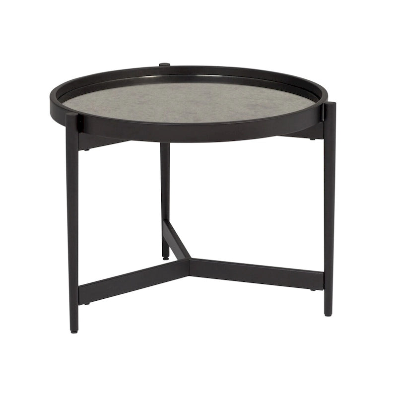 Tavolino rotondo moderno nero, piano in vetro reversibile, 1 persona