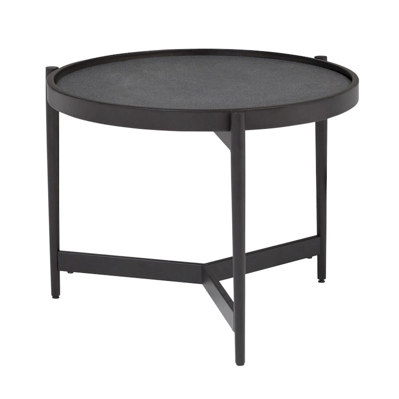 Tavolino rotondo moderno nero, piano in vetro reversibile, 1 persona