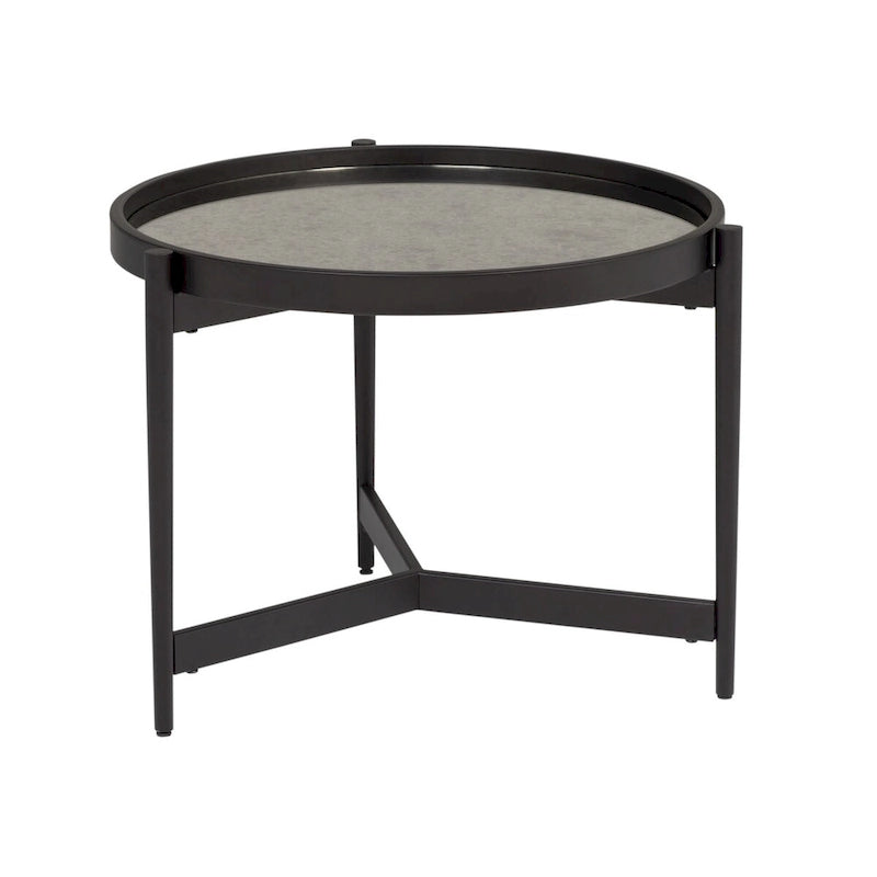 Tavolino rotondo moderno nero, piano in vetro reversibile, 1 persona