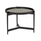 Tavolino rotondo moderno nero, piano in vetro reversibile, 1 persona