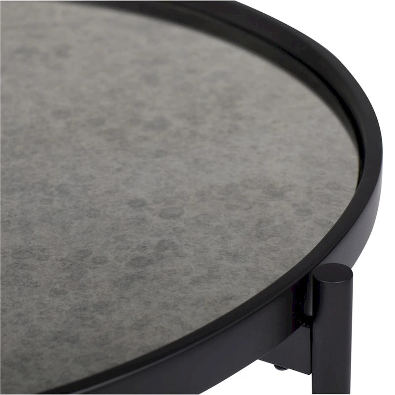 Tavolino rotondo moderno nero, piano in vetro reversibile, 1 persona