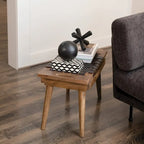 Sgabello in legno di mango nero e naturale con seduta in pelle intrecciata, seduta singola