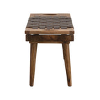 Sgabello in legno di mango nero e naturale con seduta in pelle intrecciata, seduta singola