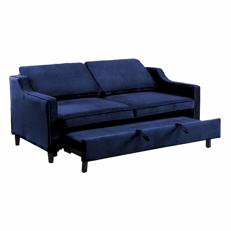 Divano Letto Convertibile Blu Marino e Nero, Letto Estraibile, 2 Posti