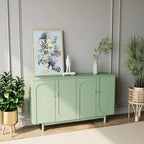 Mobile Contenitore Intagliato a 4 Ante, Bianco / Bianco Antico / Verde Menta, Gambe in Pino