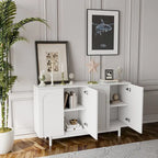 Mobile Contenitore Intagliato a 4 Ante, Bianco / Bianco Antico / Verde Menta, Gambe in Pino