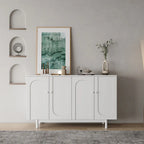 Mobile Contenitore Intagliato a 4 Ante, Bianco / Bianco Antico / Verde Menta, Gambe in Pino