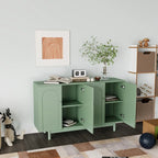 Mobile Contenitore Intagliato a 4 Ante, Bianco / Bianco Antico / Verde Menta, Gambe in Pino