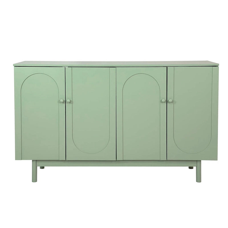 Mobile Contenitore Intagliato a 4 Ante, Bianco / Bianco Antico / Verde Menta, Gambe in Pino