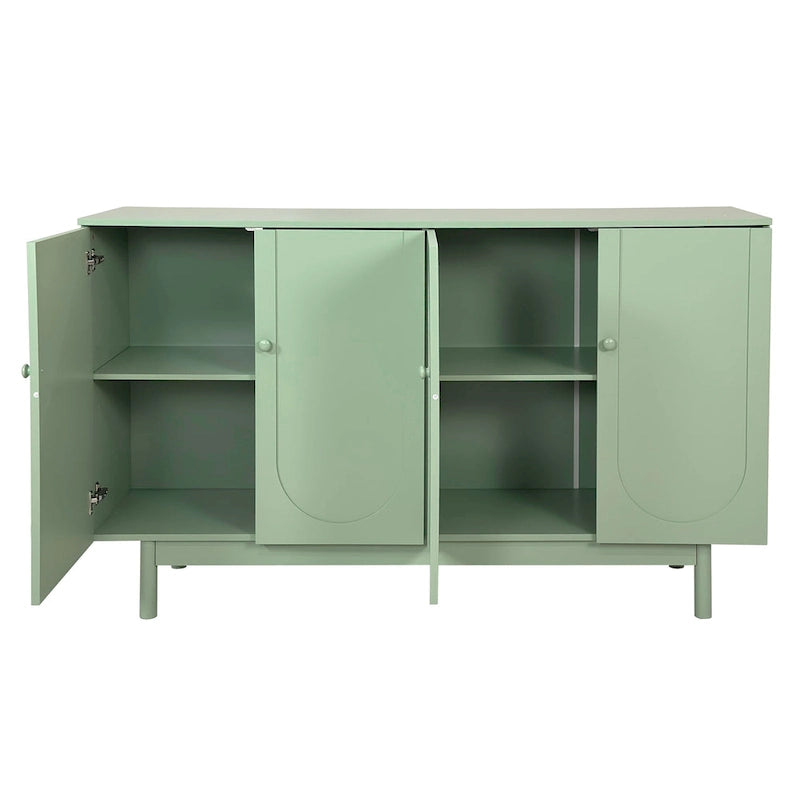 Mobile Contenitore Intagliato a 4 Ante, Bianco / Bianco Antico / Verde Menta, Gambe in Pino