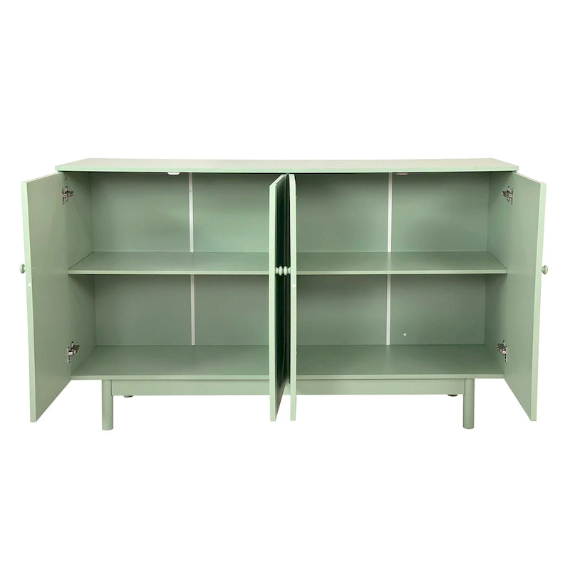 Mobile Contenitore Intagliato a 4 Ante, Bianco / Bianco Antico / Verde Menta, Gambe in Pino