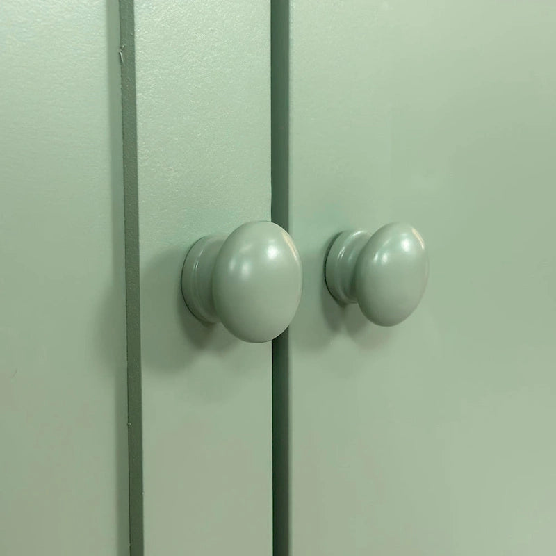 Mobile Contenitore Intagliato a 4 Ante, Bianco / Bianco Antico / Verde Menta, Gambe in Pino