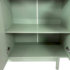 Mobile Contenitore Intagliato a 4 Ante, Bianco / Bianco Antico / Verde Menta, Gambe in Pino