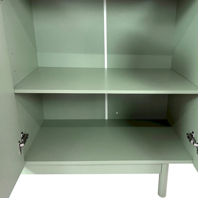 Mobile Contenitore Intagliato a 4 Ante, Bianco / Bianco Antico / Verde Menta, Gambe in Pino
