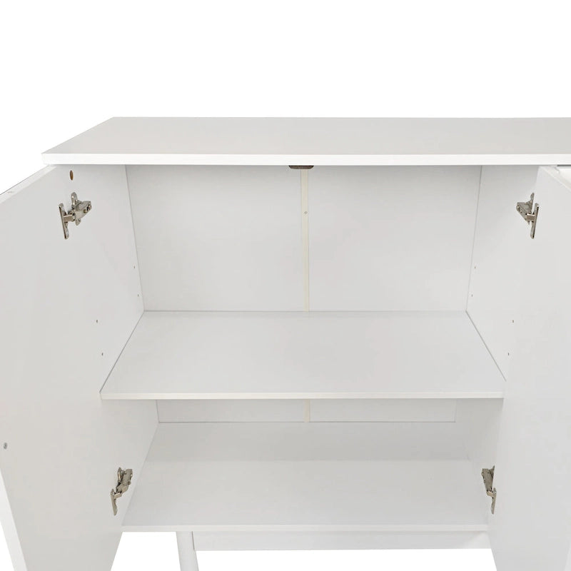 Mobile Contenitore Intagliato a 4 Ante, Bianco / Bianco Antico / Verde Menta, Gambe in Pino