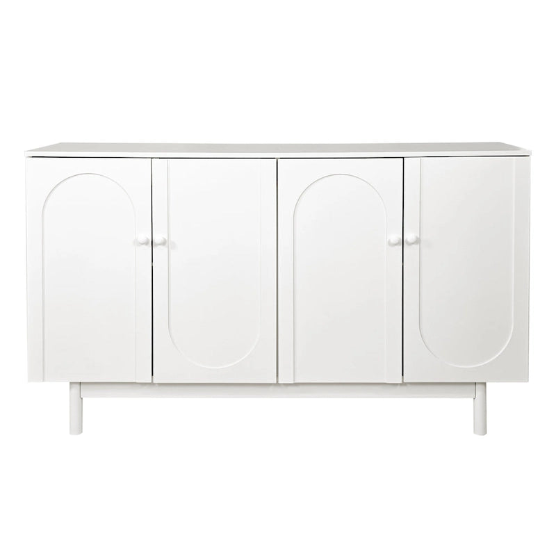 Mobile Contenitore Intagliato a 4 Ante, Bianco / Bianco Antico / Verde Menta, Gambe in Pino