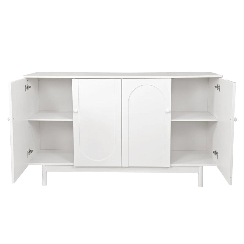 Mobile Contenitore Intagliato a 4 Ante, Bianco / Bianco Antico / Verde Menta, Gambe in Pino