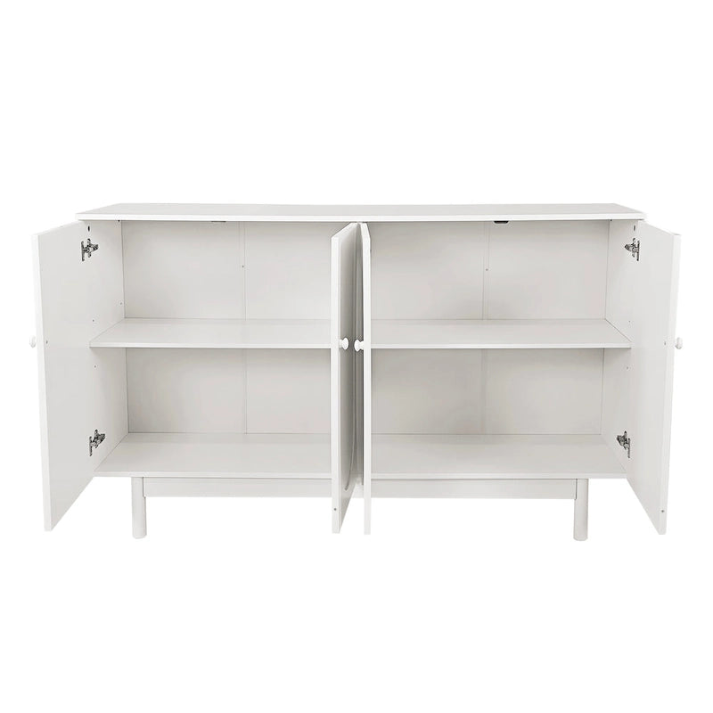 Mobile Contenitore Intagliato a 4 Ante, Bianco / Bianco Antico / Verde Menta, Gambe in Pino