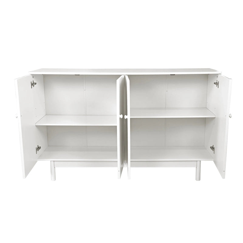 Mobile Contenitore Intagliato a 4 Ante, Bianco / Bianco Antico / Verde Menta, Gambe in Pino