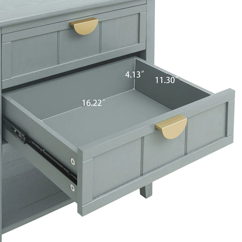 Comodino a 2 cassetti, Verde oliva / Grigio chiaro, Stile americano, Singolo