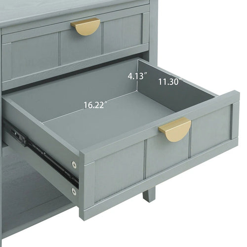 Comodino a 2 cassetti, Verde oliva / Grigio chiaro, Stile americano, Singolo