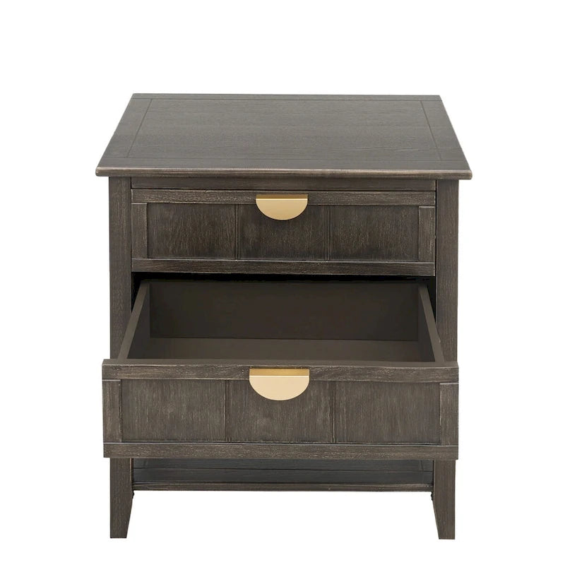 Comodino a 2 cassetti, Verde oliva / Grigio chiaro, Stile americano, Singolo