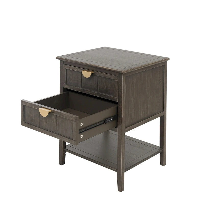 Comodino a 2 cassetti, Verde oliva / Grigio chiaro, Stile americano, Singolo