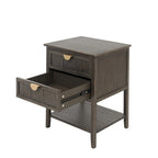 Comodino a 2 cassetti, Verde oliva / Grigio chiaro, Stile americano, Singolo
