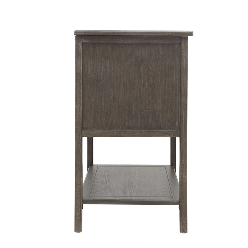 Comodino a 2 cassetti, Verde oliva / Grigio chiaro, Stile americano, Singolo