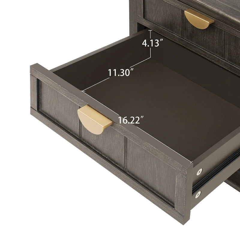 Comodino a 2 cassetti, Verde oliva / Grigio chiaro, Stile americano, Singolo