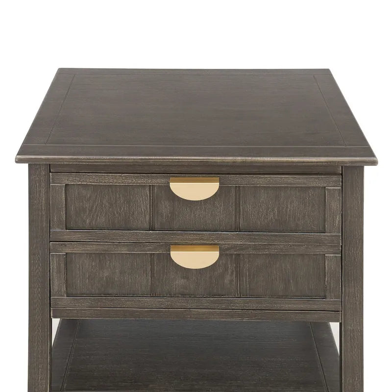 Comodino a 2 cassetti, Verde oliva / Grigio chiaro, Stile americano, Singolo