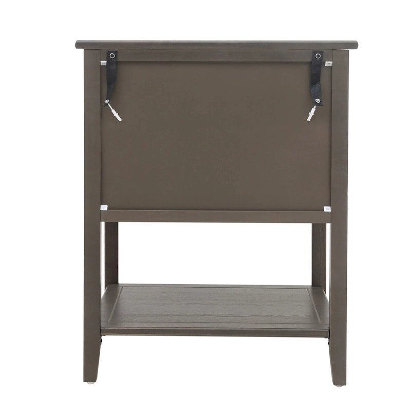 Comodino a 2 cassetti, Verde oliva / Grigio chiaro, Stile americano, Singolo