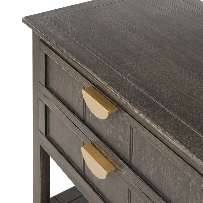 Comodino a 2 cassetti, Verde oliva / Grigio chiaro, Stile americano, Singolo