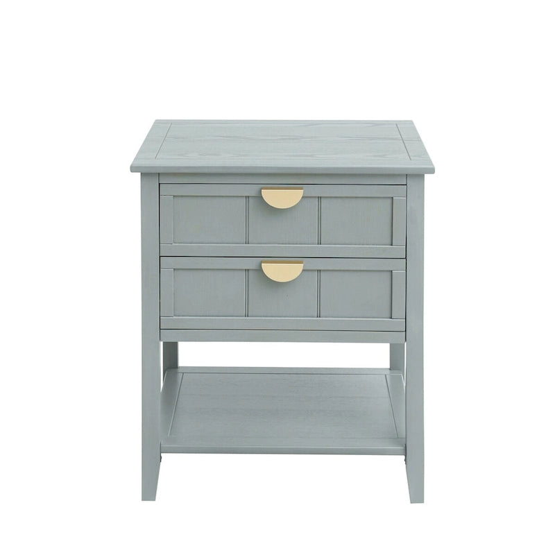 Comodino a 2 cassetti, Verde oliva / Grigio chiaro, Stile americano, Singolo
