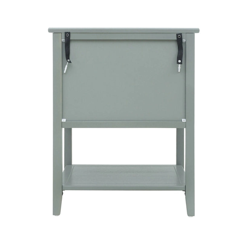 Comodino a 2 cassetti, Verde oliva / Grigio chiaro, Stile americano, Singolo