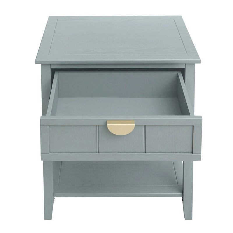 Comodino a 2 cassetti, Verde oliva / Grigio chiaro, Stile americano, Singolo