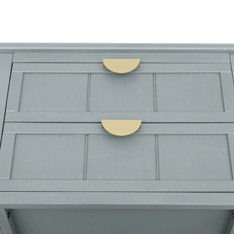 Comodino a 2 cassetti, Verde oliva / Grigio chiaro, Stile americano, Singolo