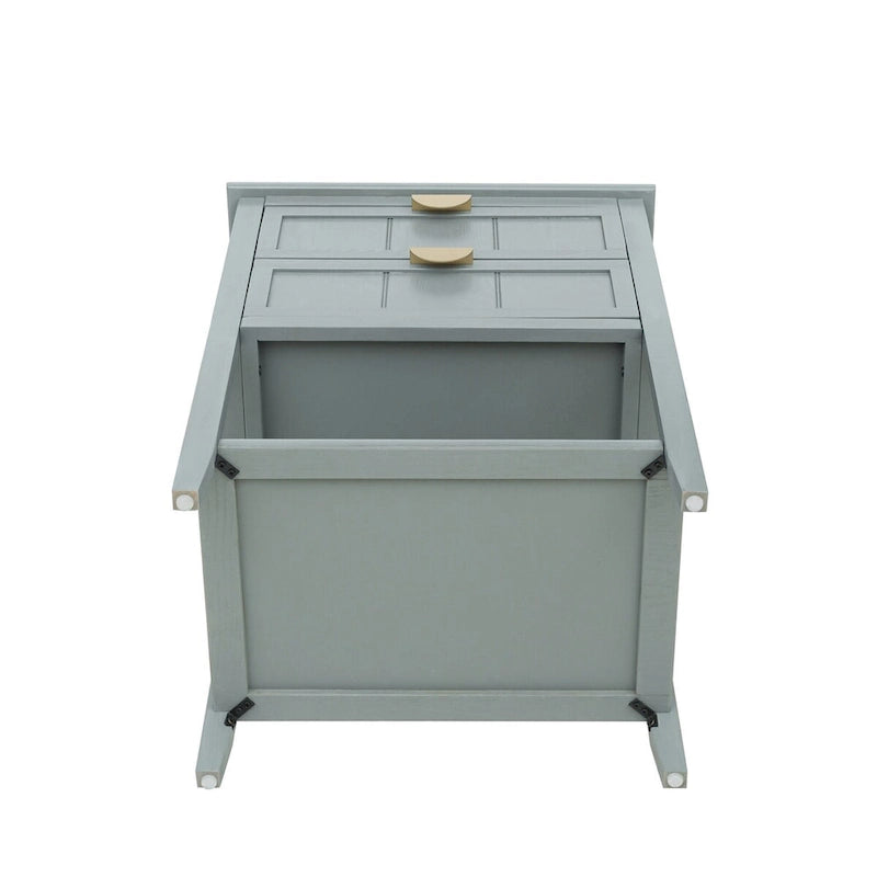 Comodino a 2 cassetti, Verde oliva / Grigio chiaro, Stile americano, Singolo
