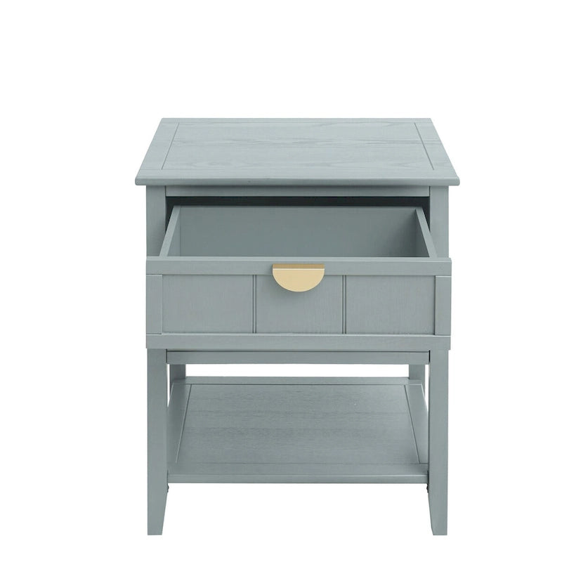 Comodino a 2 cassetti, Verde oliva / Grigio chiaro, Stile americano, Singolo
