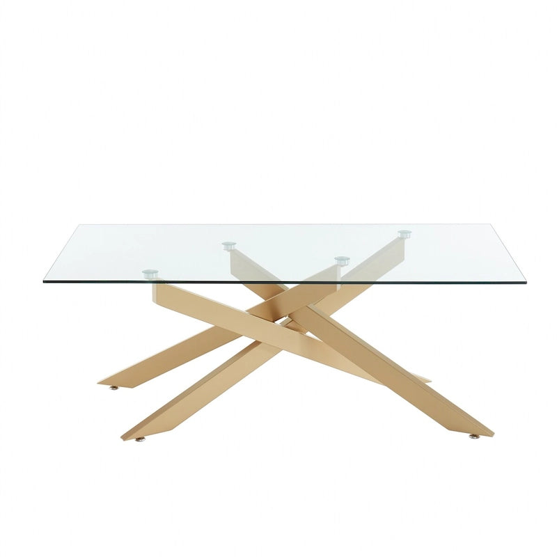 Tavolino Rettangolare con Piano in Vetro Argento/Oro per 1-2 Persone