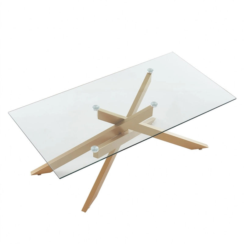 Tavolino Rettangolare con Piano in Vetro Argento/Oro per 1-2 Persone