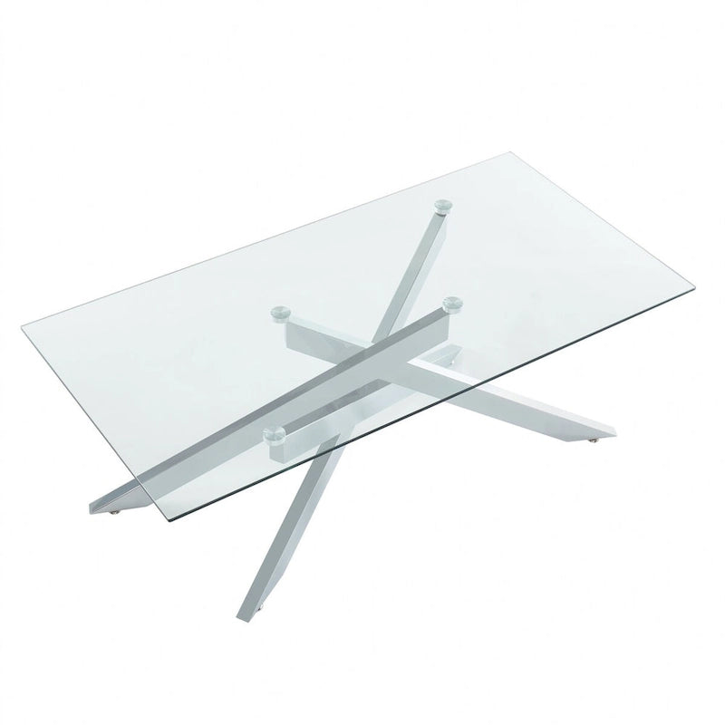 Tavolino Rettangolare con Piano in Vetro Argento/Oro per 1-2 Persone