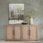 Credenza a 4 ante in legno di mango color tortora e canna
