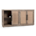 Credenza a 4 ante in legno di mango color tortora e canna