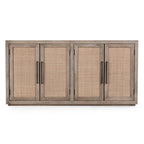 Credenza a 4 ante in legno di mango color tortora e canna