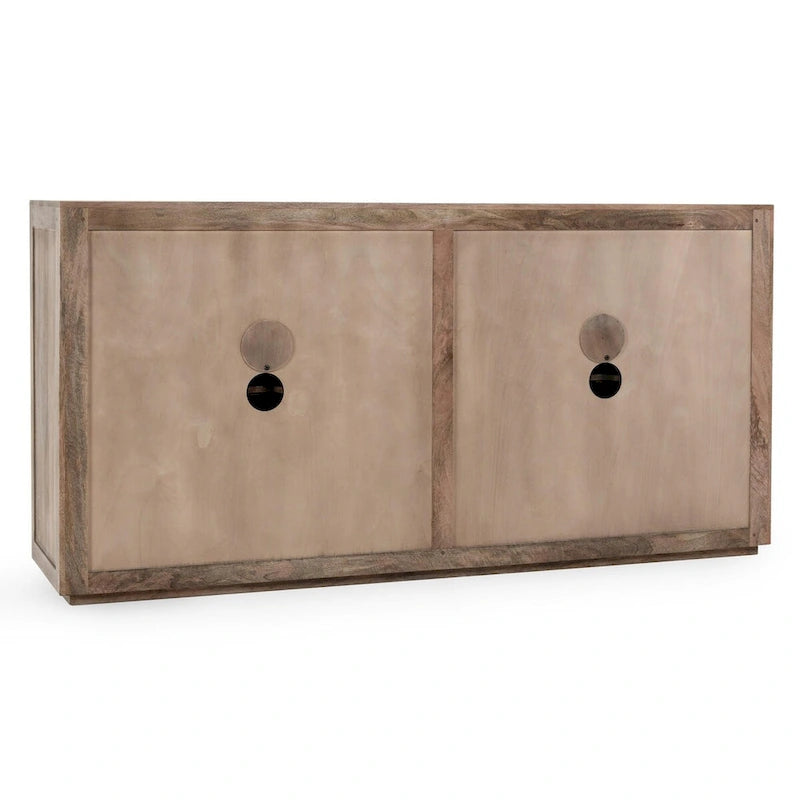 Credenza a 4 ante in legno di mango color tortora e canna